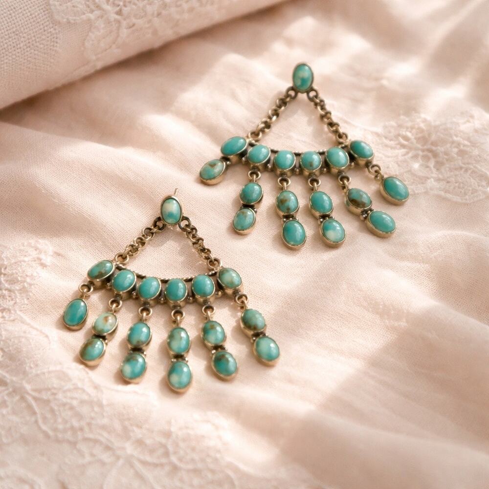 kingman Turquoise Chandelier Dangle Earrings 30g STUNNERS!